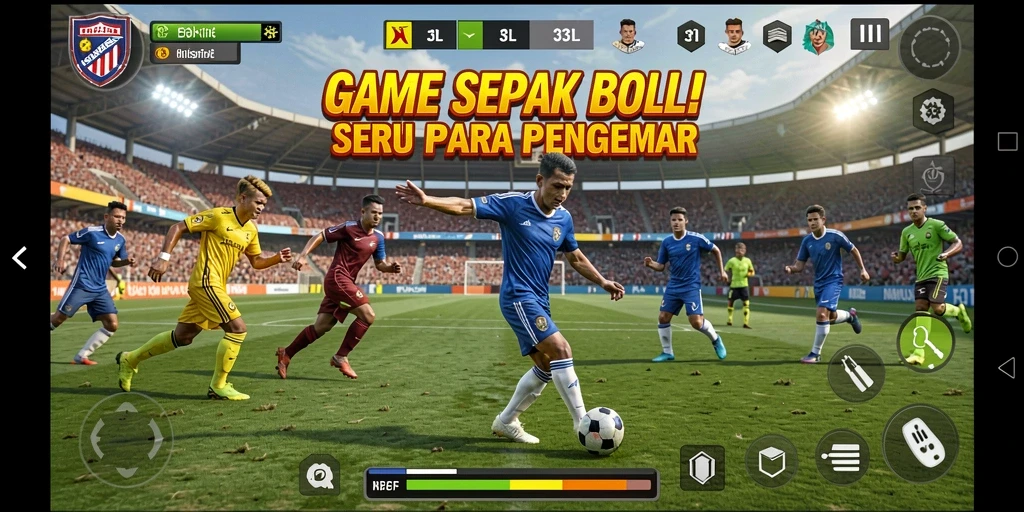 Tangkapan layar gameplay 33L menampilkan aksi seru di lapangan sepak bola.