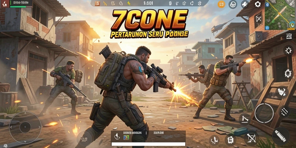 Tampilan gameplay seru dalam pertarungan Battle Royale di 7CONE.