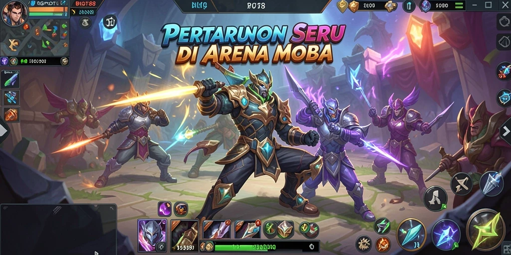 Tampilan menarik dari permainan MOBA yang seru dan kompetitif.