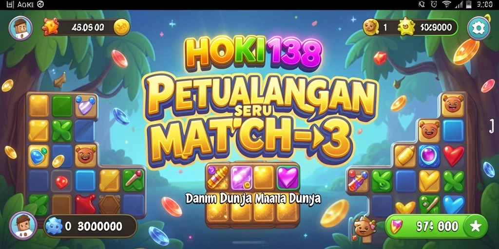 Screenshot gameplay HOKI138 yang menunjukkan aksi Match-3 yang seru.