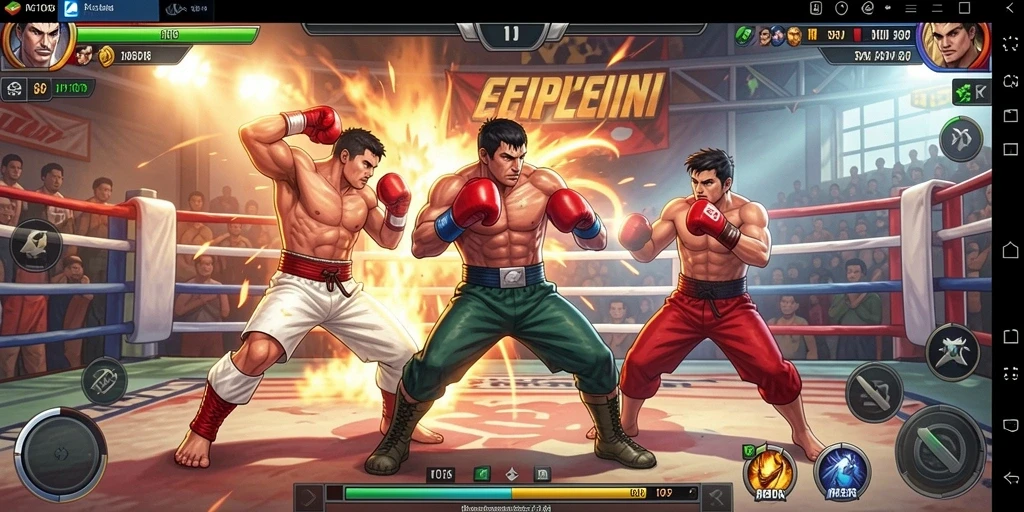 Gameplay MG108 menampilkan pertarungan seru antara karakter yang berbeda.