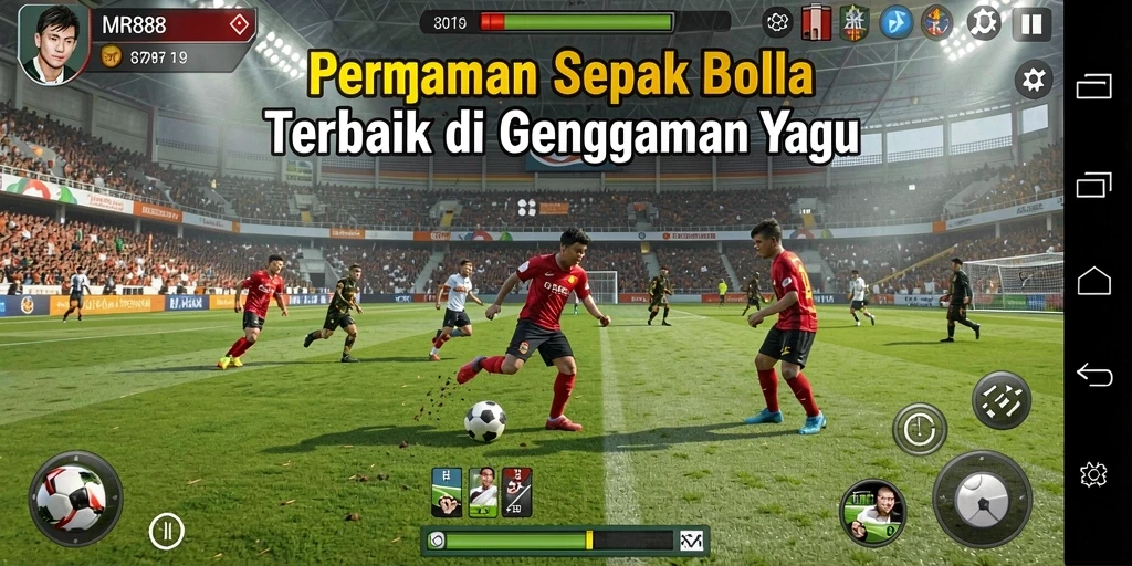 Screenshot gameplay MR888 yang menunjukkan aksi pemain sepak bola.