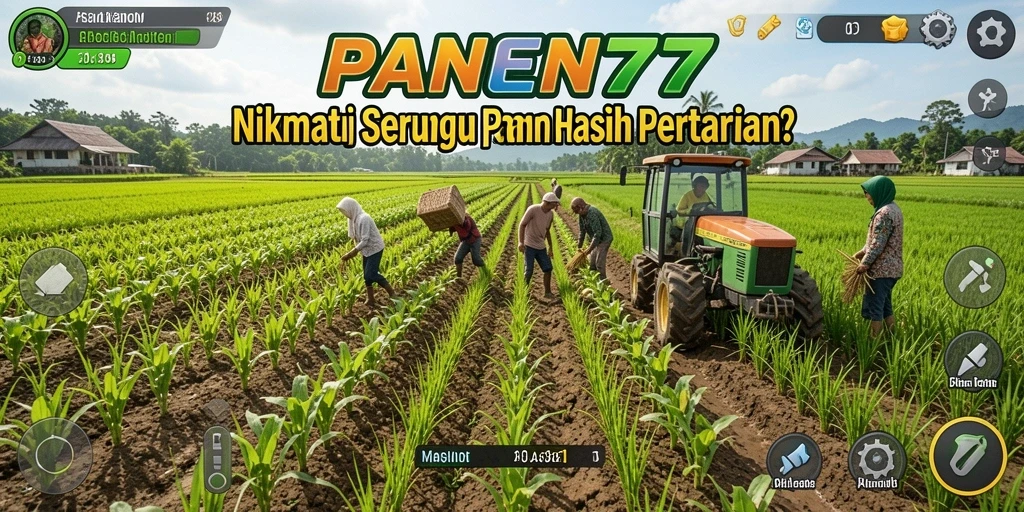 Screenshot permainan PANEN77 yang menunjukkan aktivitas bertani yang seru.