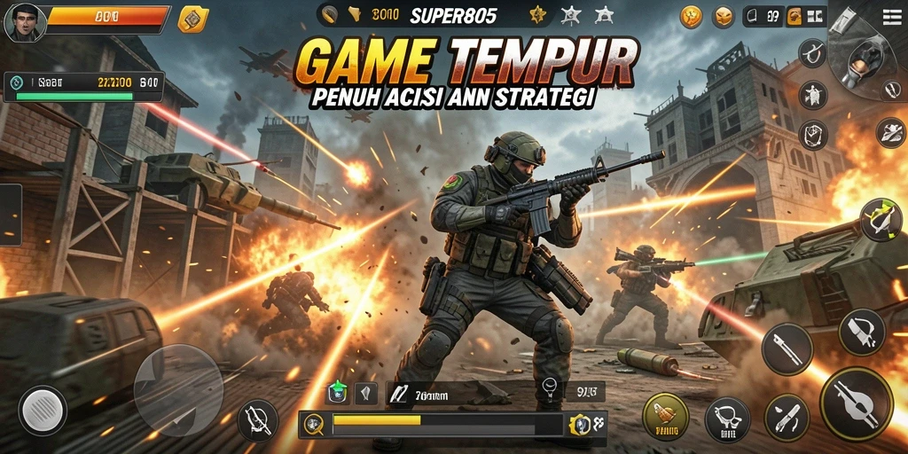 Tampilan gameplay <strong>SUPER805</strong> yang menegangkan dengan aksi tembak-menembak.