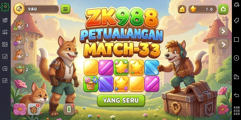 Tampilan permainan Match-3 yang penuh warna dan menyenangkan.